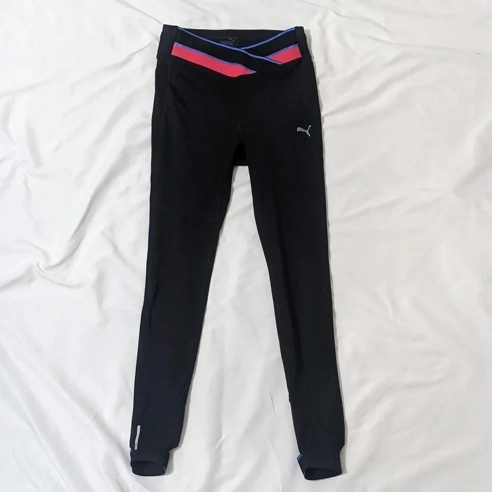 Puma Studio Yogini Cross Waist Leggings, Color Black/Blue/ Magenta Size XS